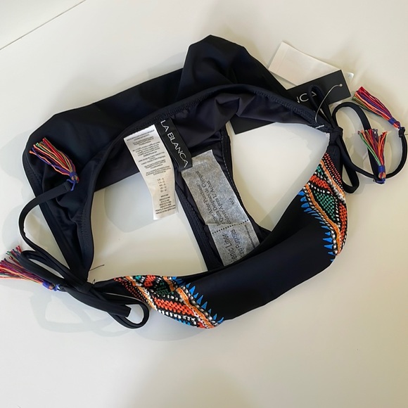 NWT black string rainbow Aztec print side tassel tie full back swim bikini bot 8 - Picture 5 of 14